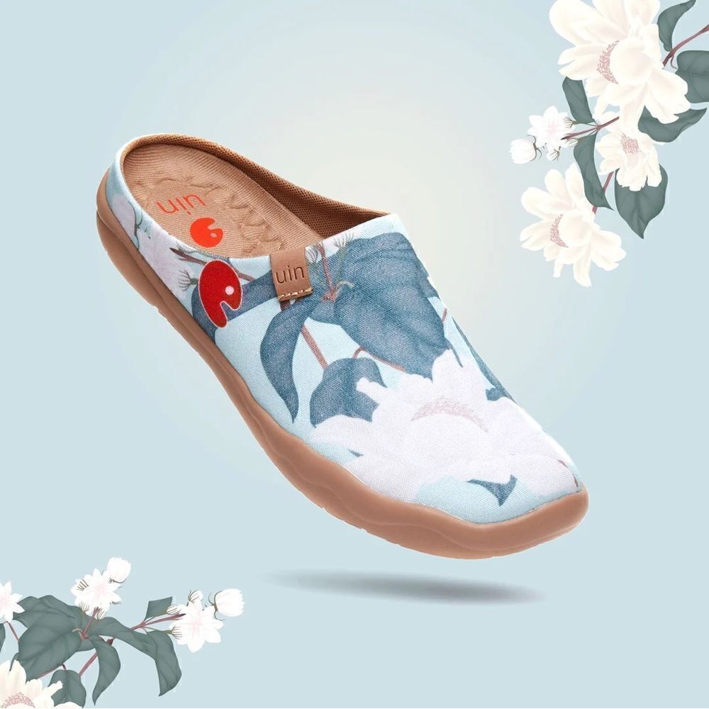 UIN Women's Mules Comfort Shoes Casual Slip Ons (Minty Peony Slipper) - Picture 3 of 8